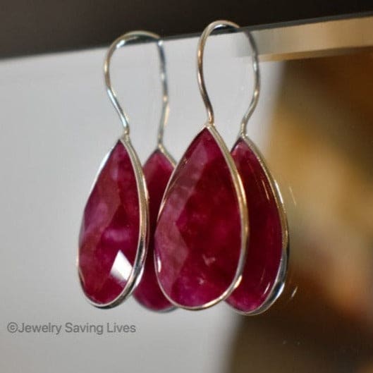 Stunning Authentic Ruby 14K rose gold .925 Sterling Silver handmade hot Large earrings