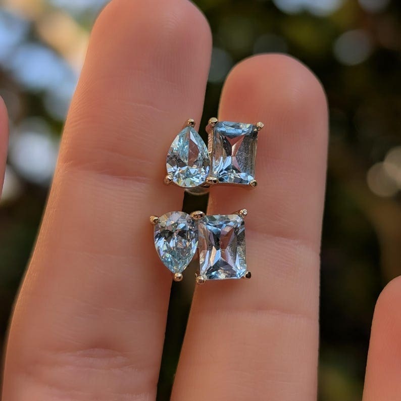 The Aurora - Toi et Moi Aquamarine Earrings Earrings Handmade Handcrafted