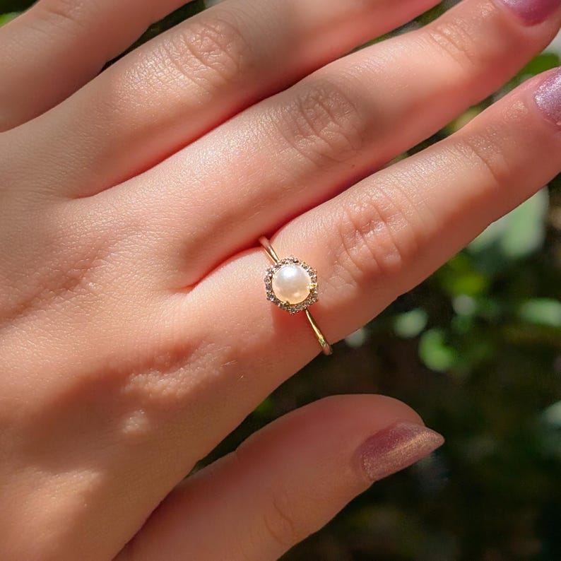 Pearl Hexagon Halo Ring