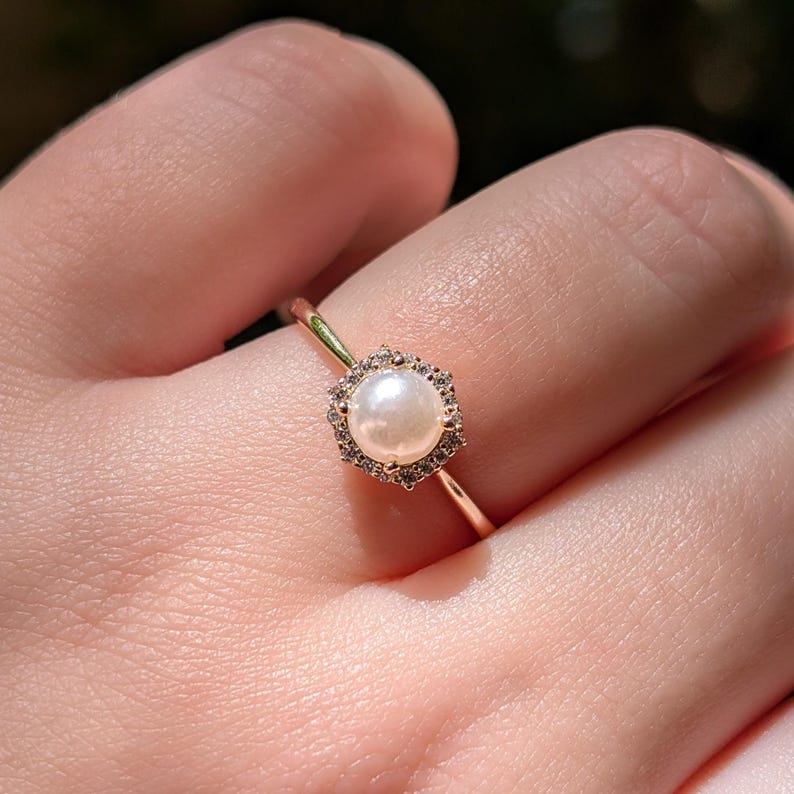 Pearl Hexagon Halo Ring