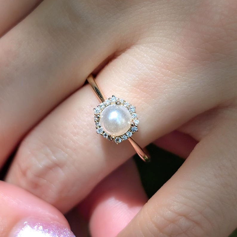 Pearl Hexagon Halo Ring