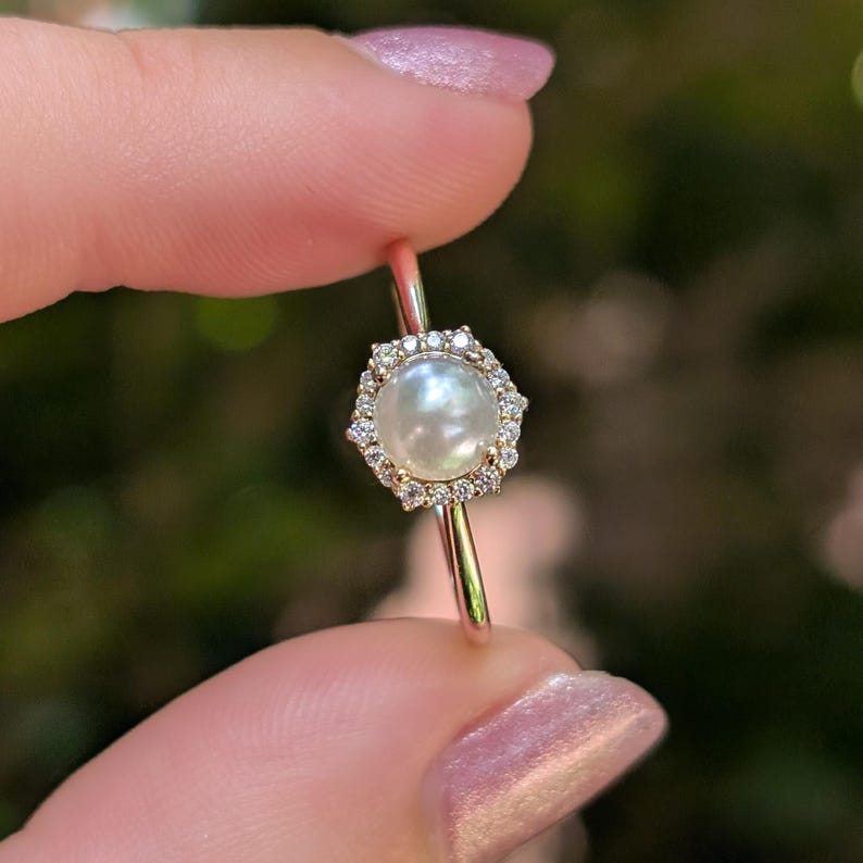 Pearl Hexagon Halo Ring