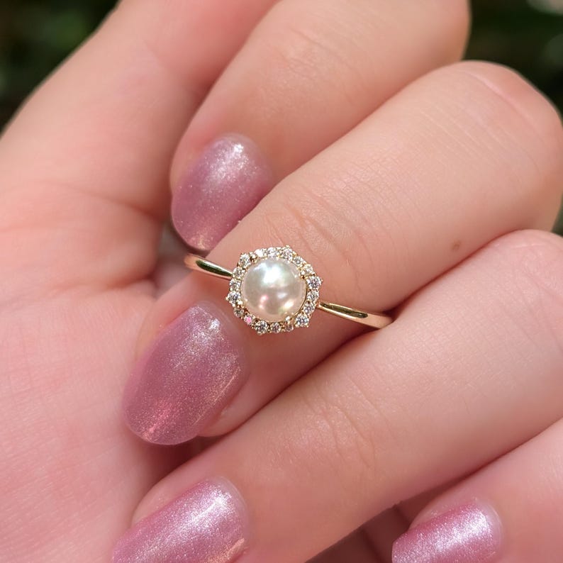 Pearl Hexagon Halo Ring