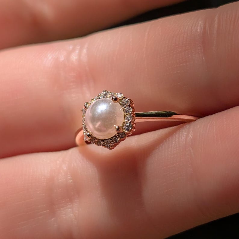 Pearl Hexagon Halo Ring