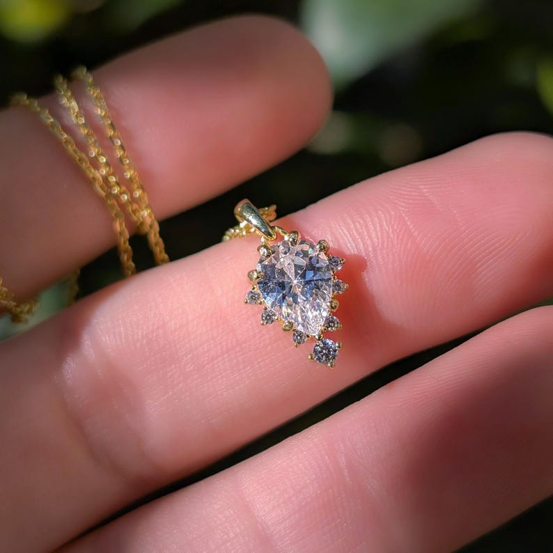 Vintage Teardrop Moissanite Halo Pendant Necklace