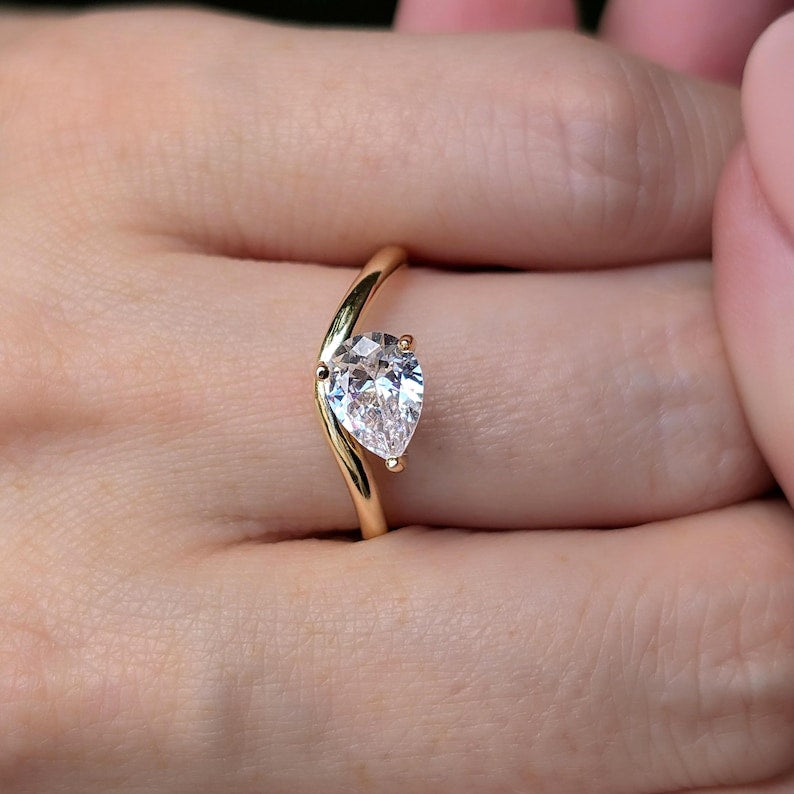 Sideways Lab Diamond Teardrop Ring