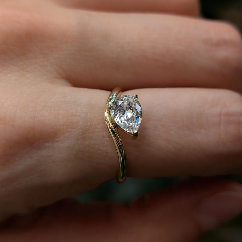 Sideways Lab Diamond Teardrop Ring
