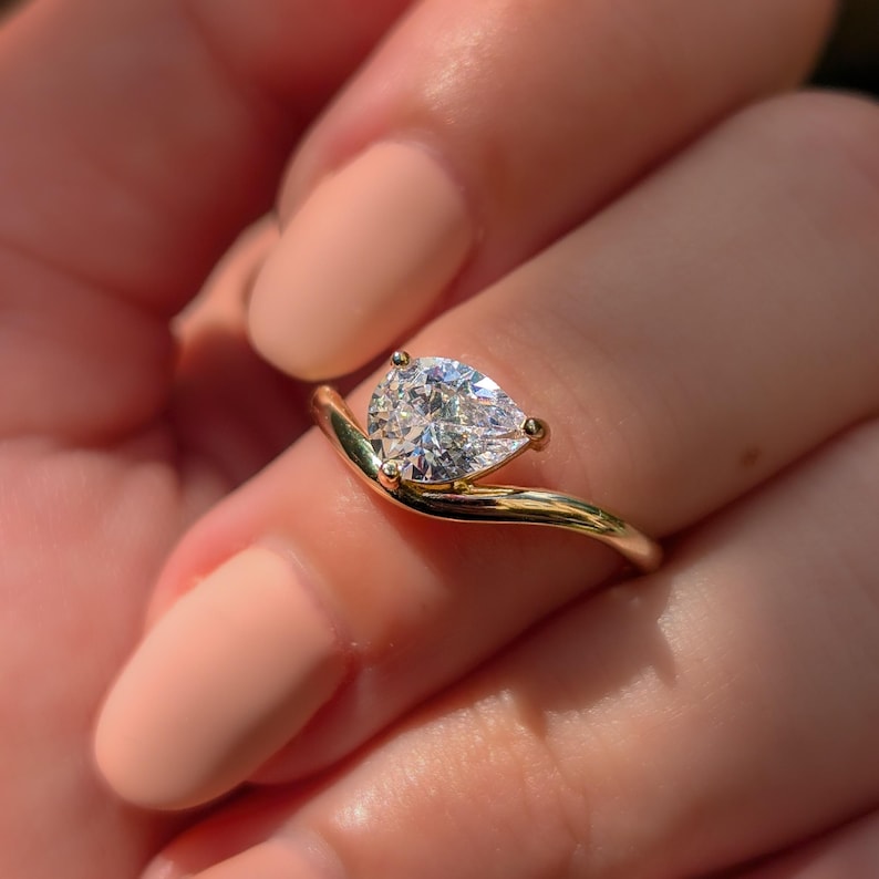 Sideways Lab Diamond Teardrop Ring