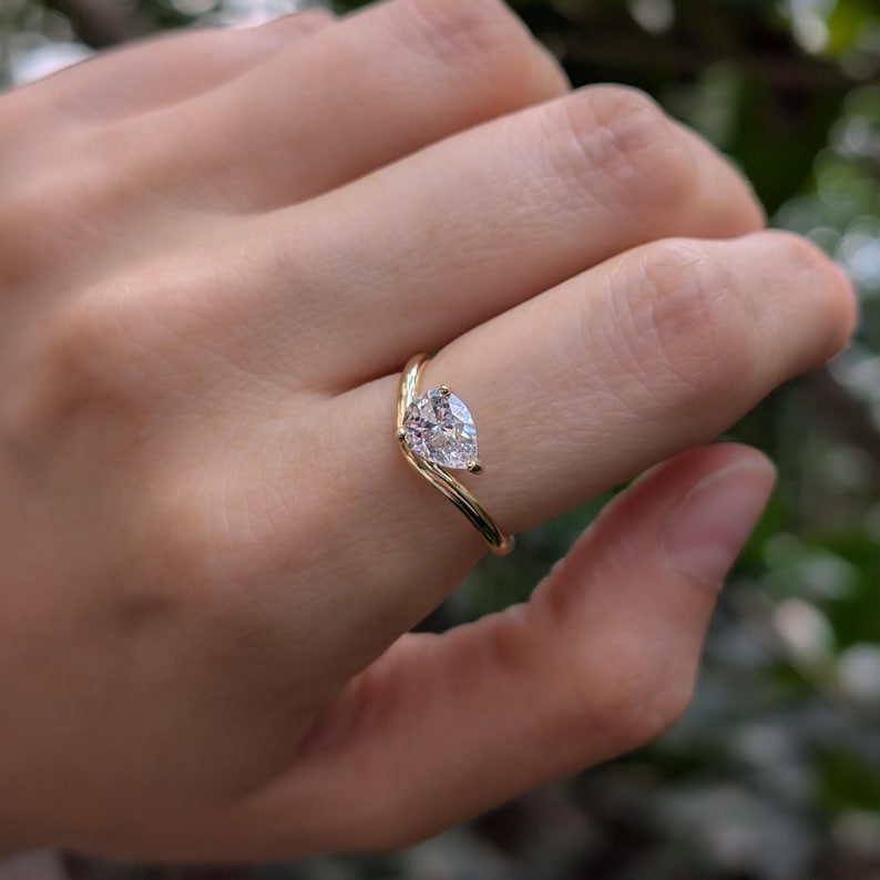 Sideways Lab Diamond Teardrop Ring