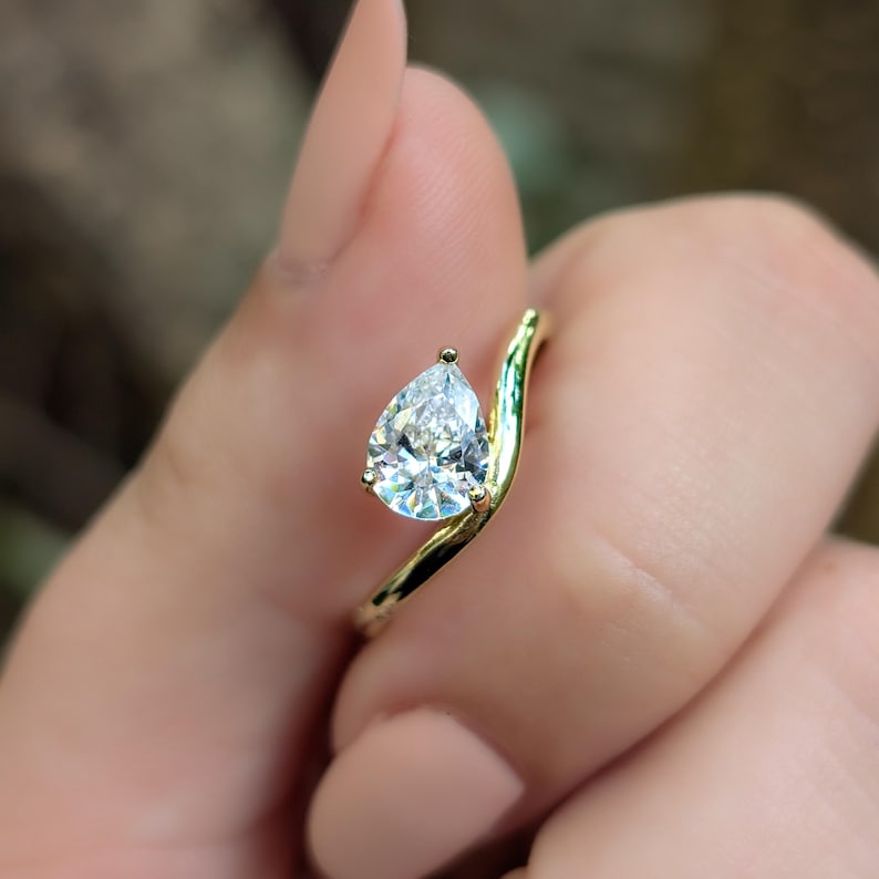 Sideways Lab Diamond Teardrop Ring