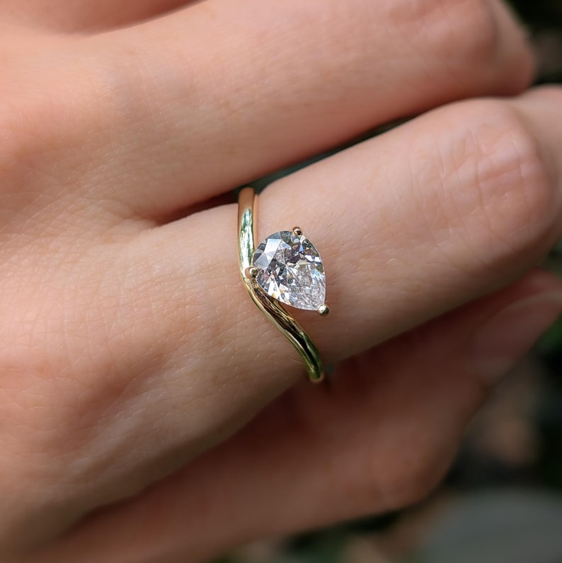 Sideways Lab Diamond Teardrop Ring