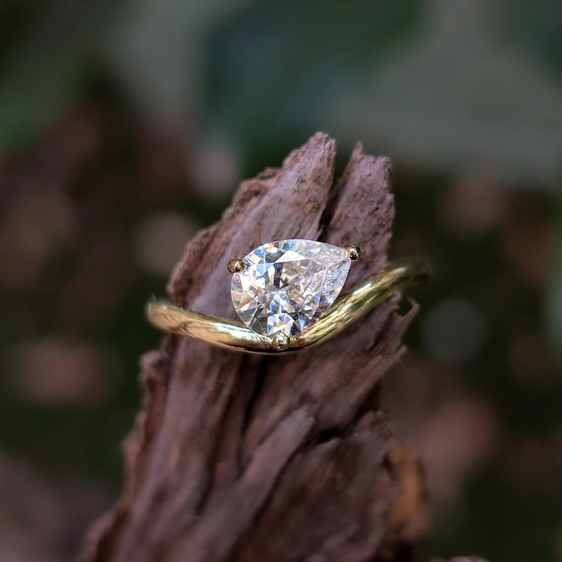 Sideways Lab Diamond Teardrop Ring