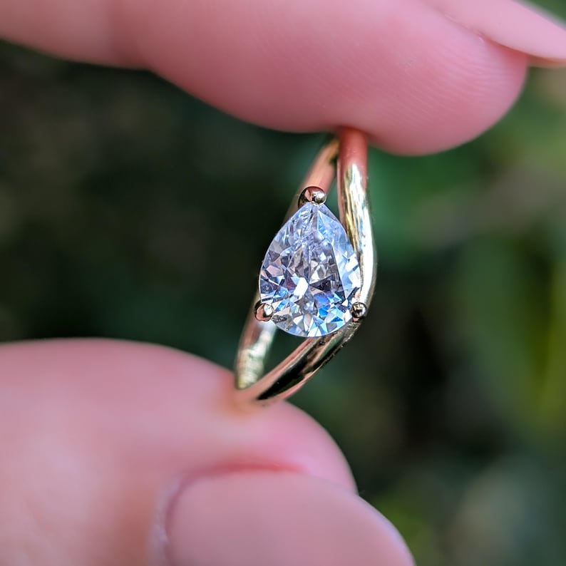Sideways Lab Diamond Teardrop Ring