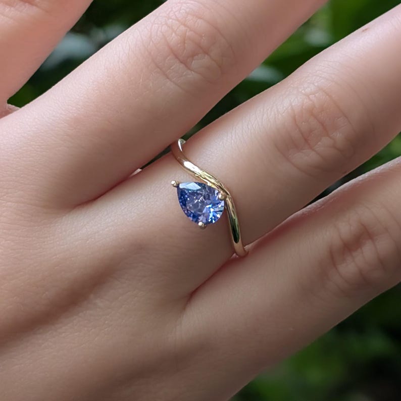 Sideways Tanzanite Teardrop Ring