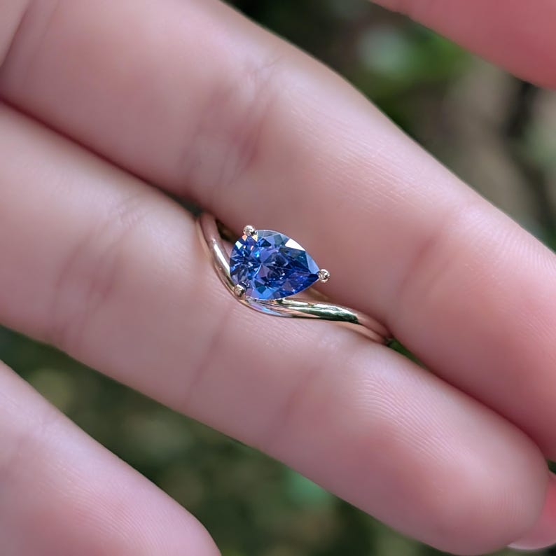 Sideways Tanzanite Teardrop Ring
