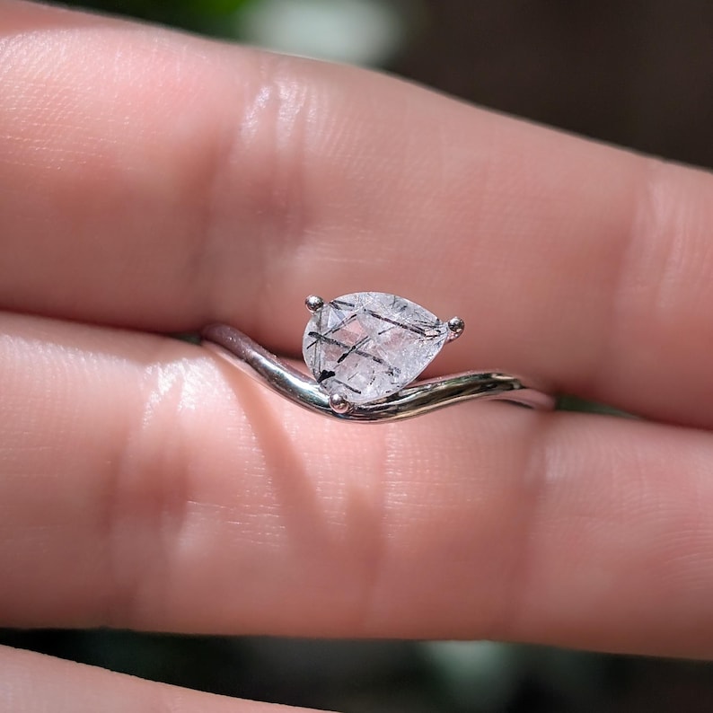 Sideways Rutilated Quartz Teardrop Ring