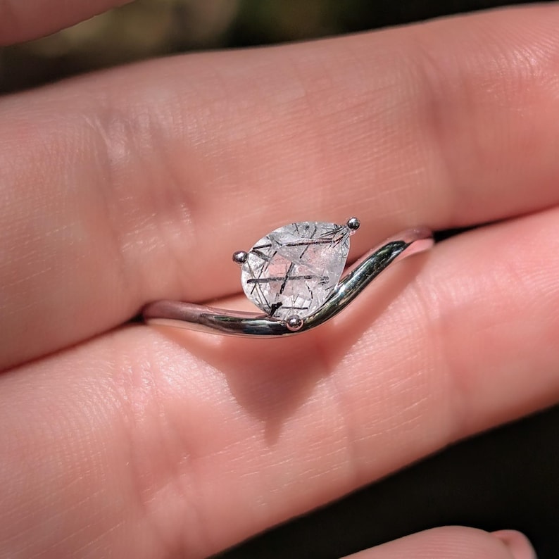Sideways Rutilated Quartz Teardrop Ring