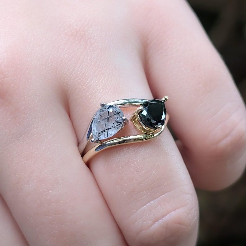 Sideways Rutilated Quartz Teardrop Ring
