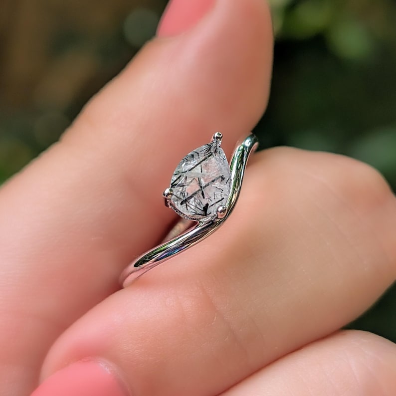 Sideways Rutilated Quartz Teardrop Ring