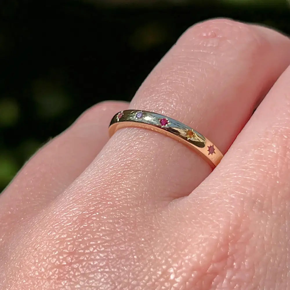 14K Multicolor Sapphire Star Half Eternity Band Rings Handmade Handcrafted