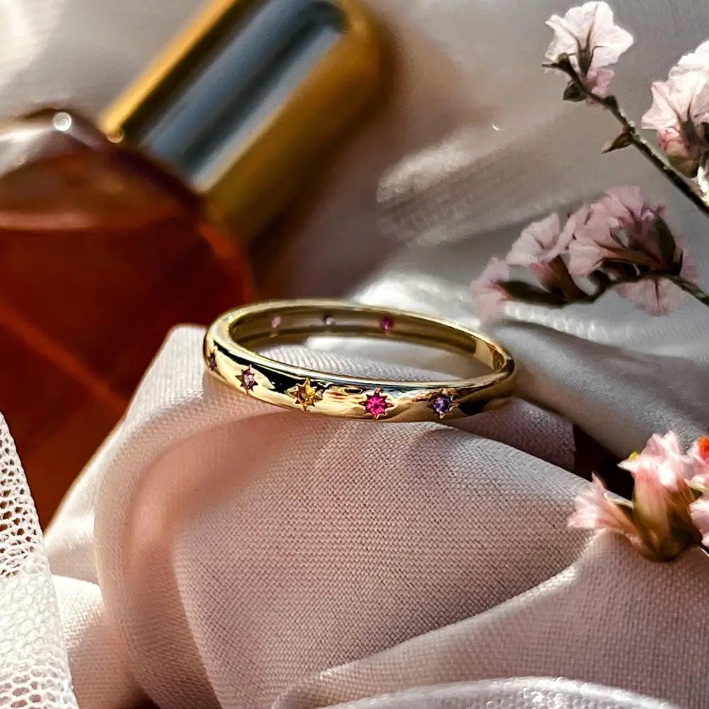 14K Multicolor Sapphire Star Half Eternity Band Rings Handmade Handcrafted