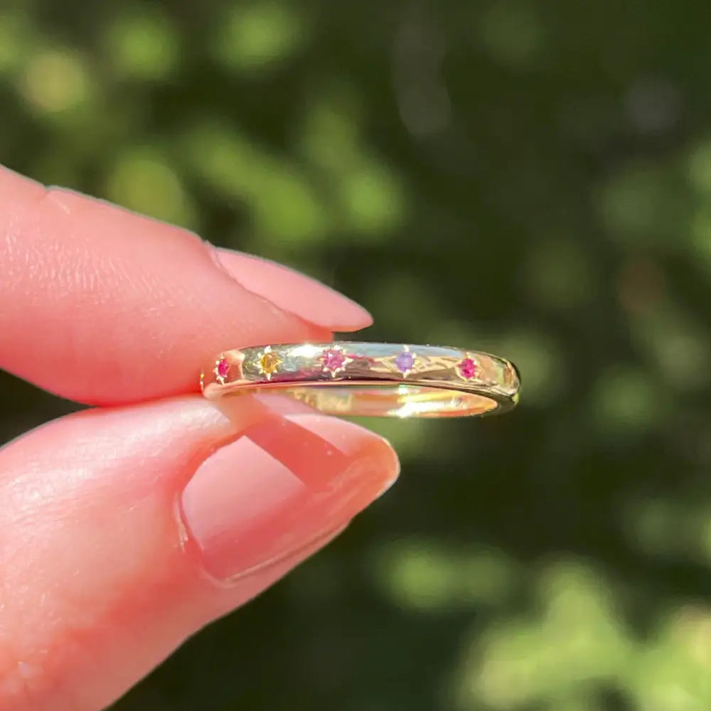 14K Multicolor Sapphire Star Half Eternity Band Rings Handmade Handcrafted