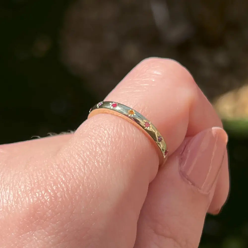 14K Multicolor Sapphire Star Half Eternity Band Rings Handmade Handcrafted