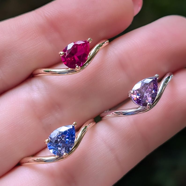 Sideways Amethyst Teardrop Ring