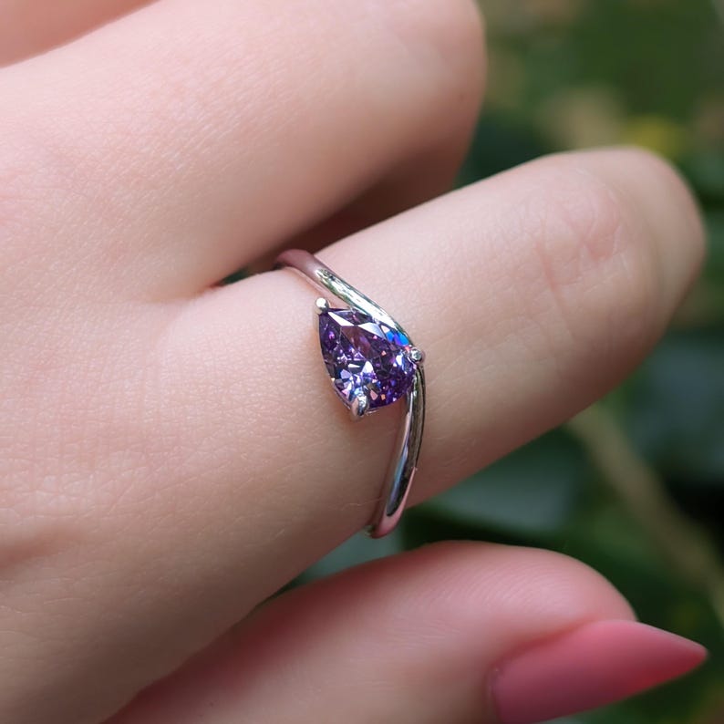 Sideways Amethyst Teardrop Ring