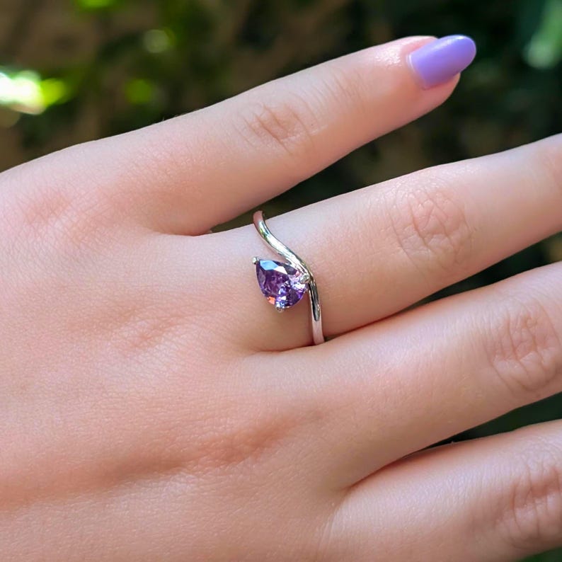 Sideways Amethyst Teardrop Ring