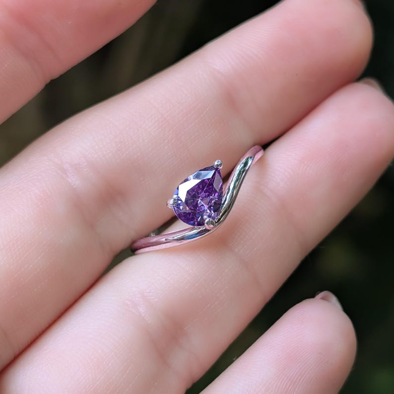 Sideways Amethyst Teardrop Ring
