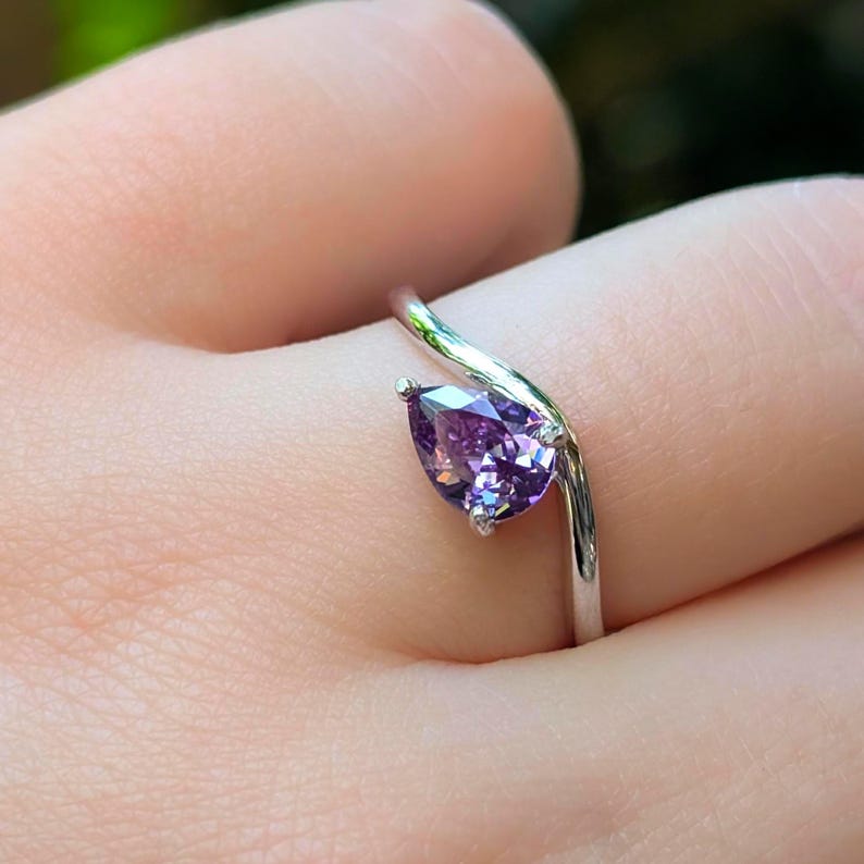 Sideways Amethyst Teardrop Ring