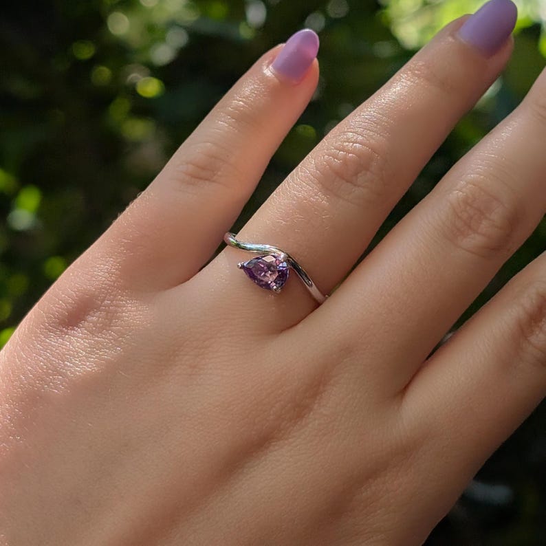 Sideways Amethyst Teardrop Ring