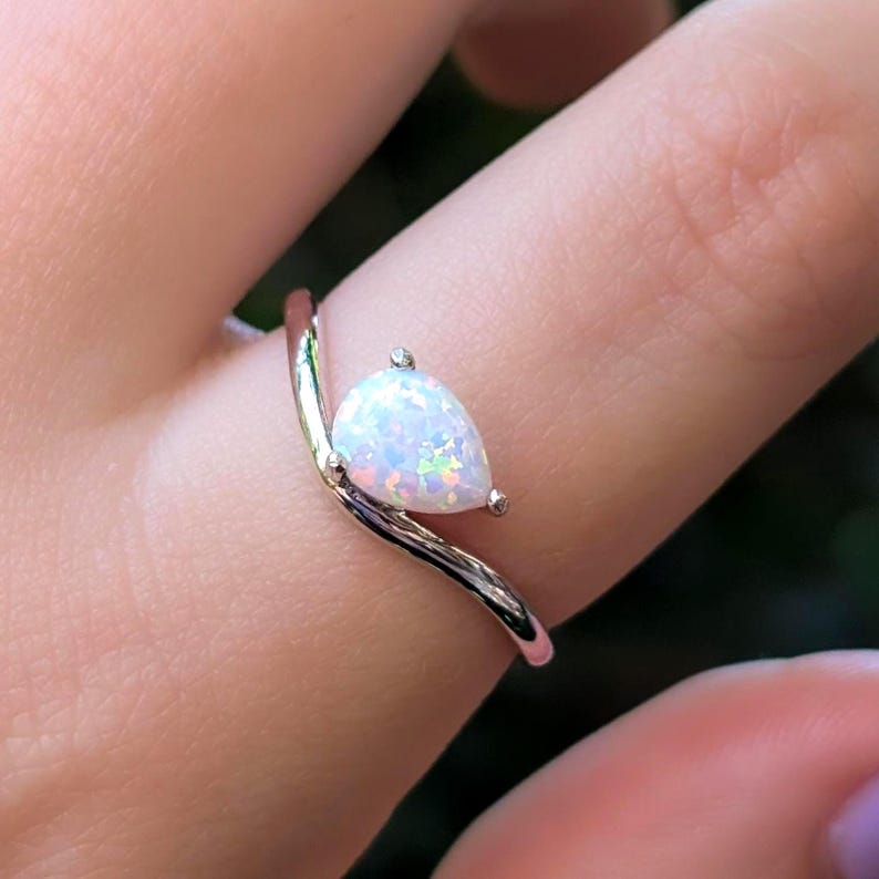Sideways Opal Teardrop Ring
