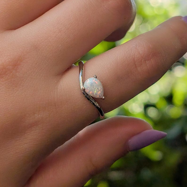 Sideways Opal Teardrop Ring