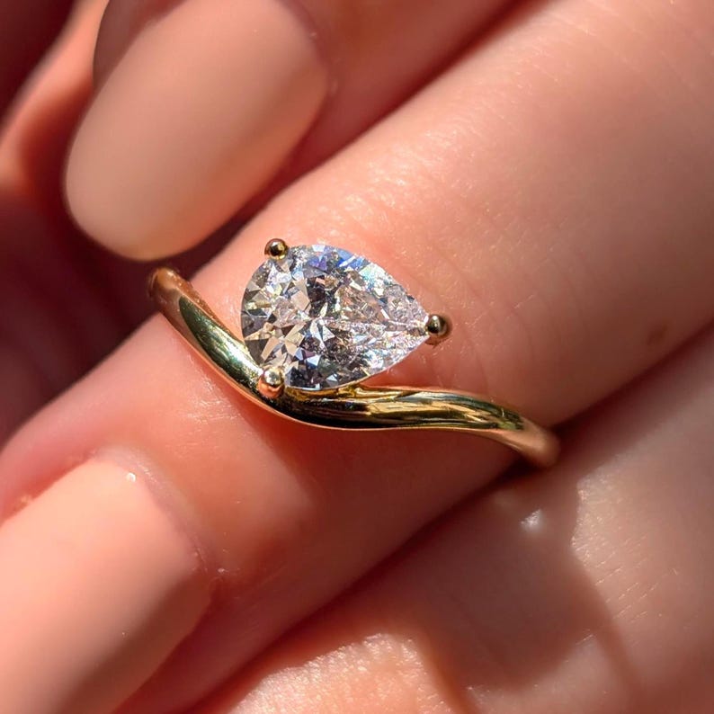 Pear Moissanite East West Sideways Ring