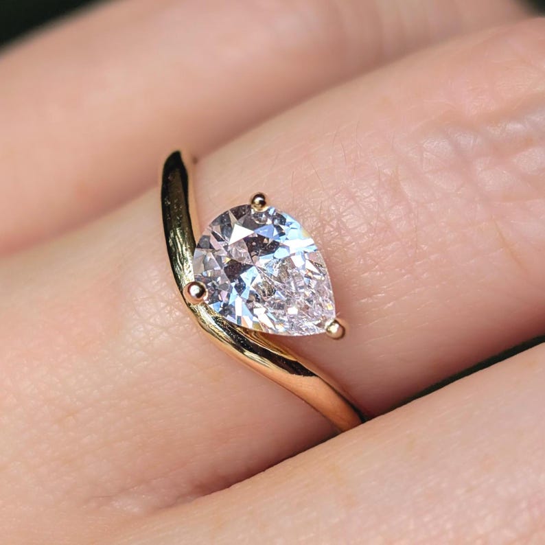 Pear Moissanite East West Sideways Ring
