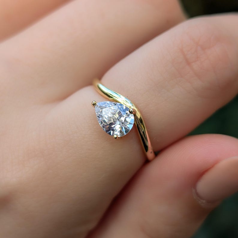 Pear Moissanite East West Sideways Ring