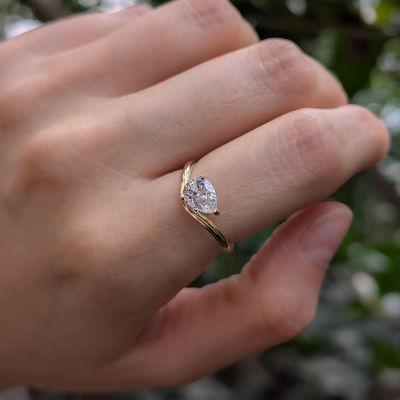 Pear Moissanite East West Sideways Ring