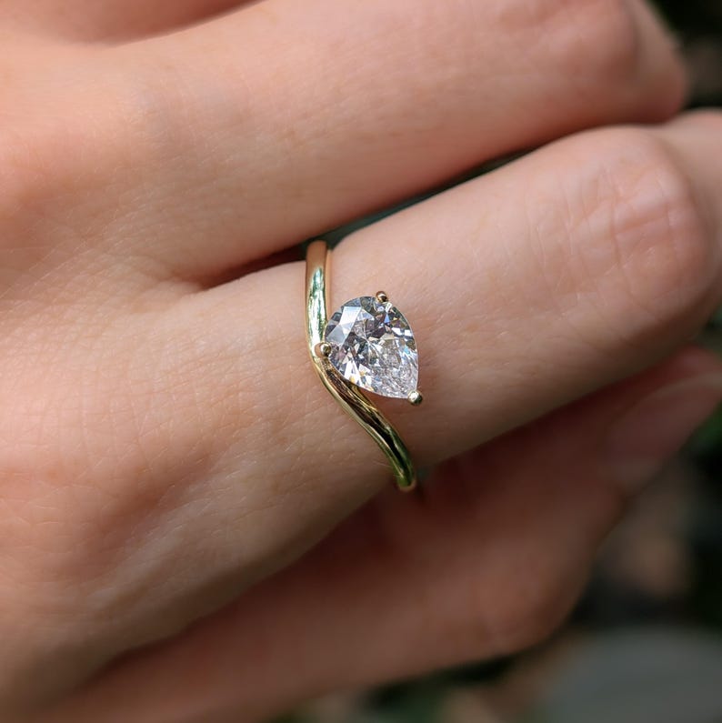 Pear Moissanite East West Sideways Ring