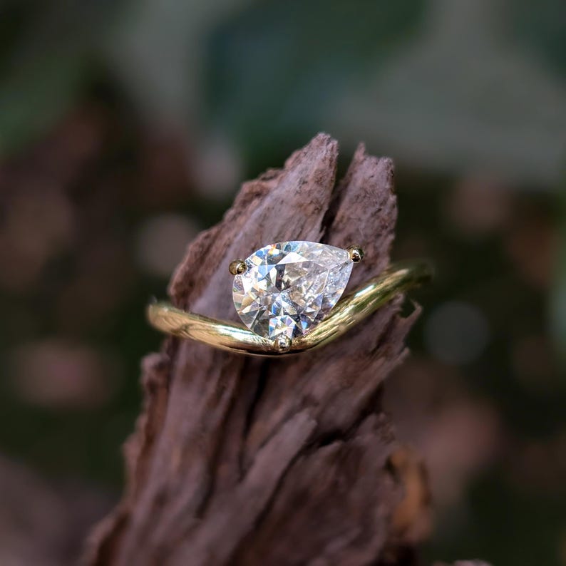 Pear Moissanite East West Sideways Ring