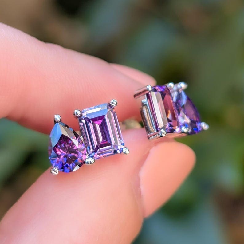 The Aurora - Toi et Moi Amethyst Earrings Earrings Handmade Handcrafted