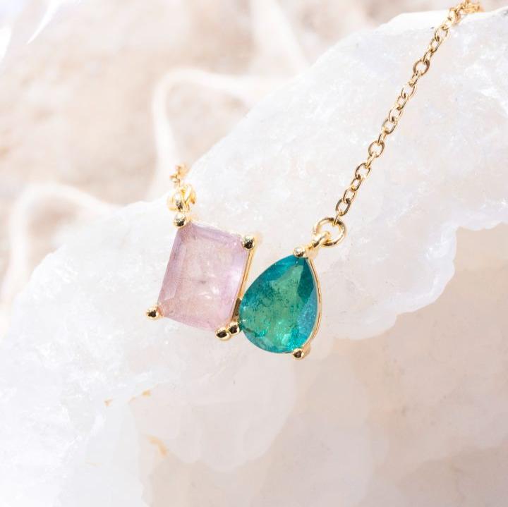 The Aurora - Watermelon Tourmaline Toi et Moi Necklace