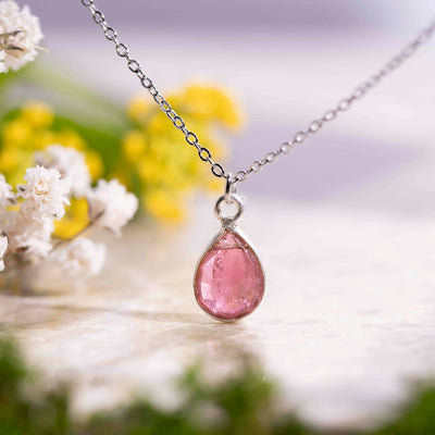 Pink Tourmaline Teardrop Necklace