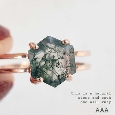 Hexagon Moss Agate Ring