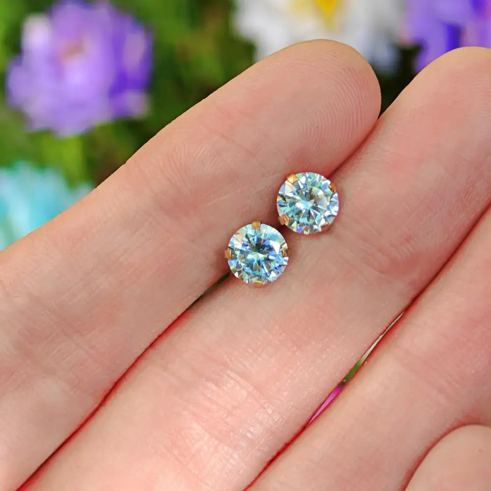Round Aquamarine Stud Earrings Earrings Handmade Handcrafted