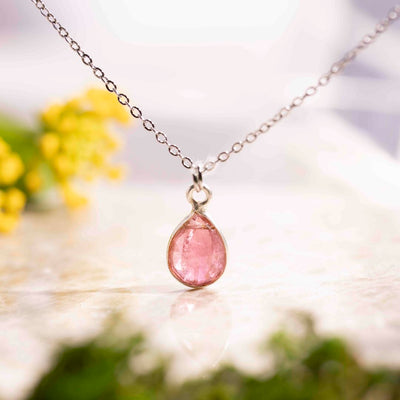 Pink Tourmaline Teardrop Necklace