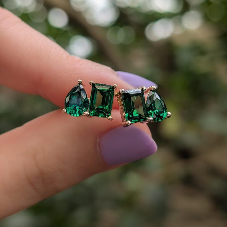The Aurora - Toi et Moi Emerald Earrings Earrings Handmade Handcrafted