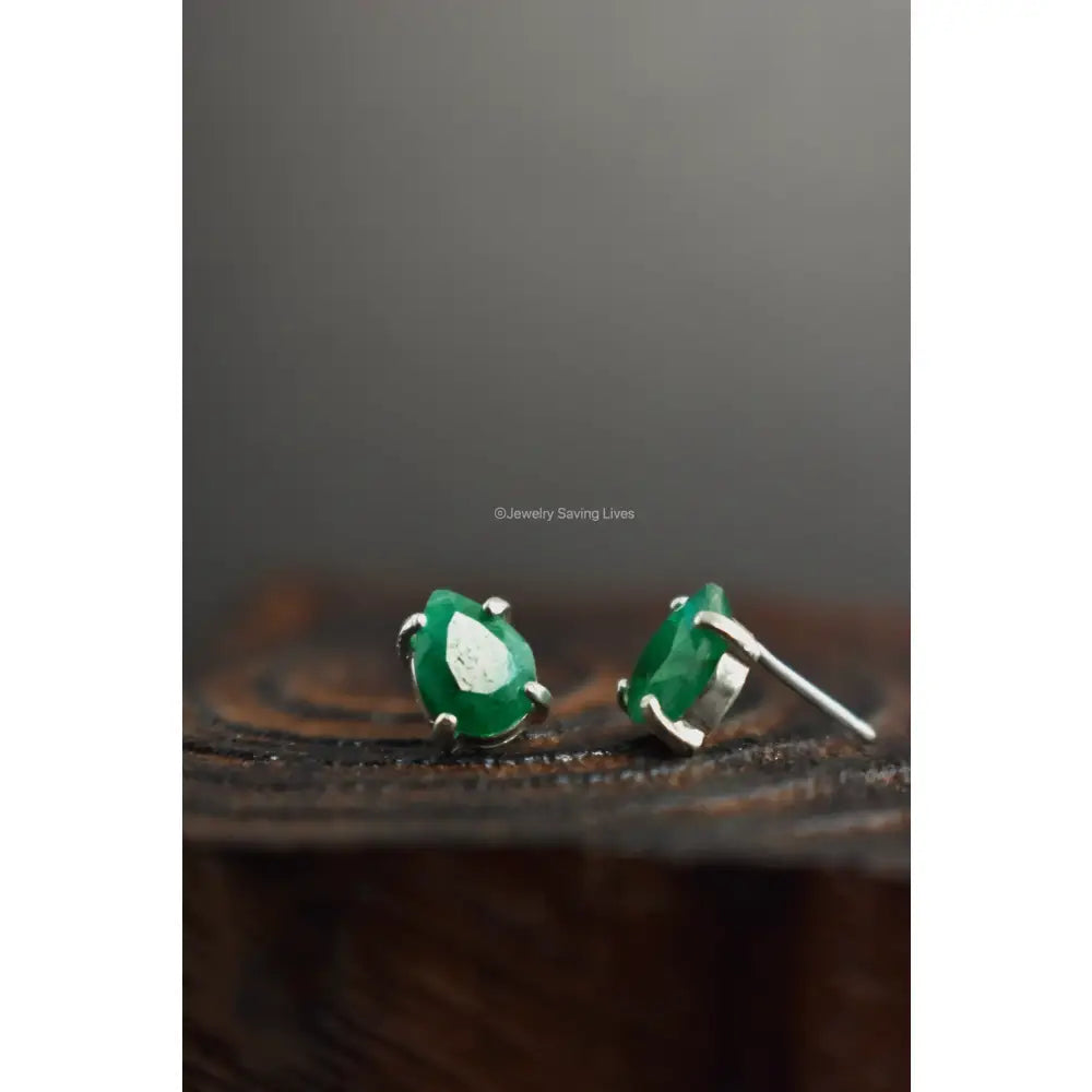 Teardrop Natural Emerald Earrings Earrings Handmade Handcrafted