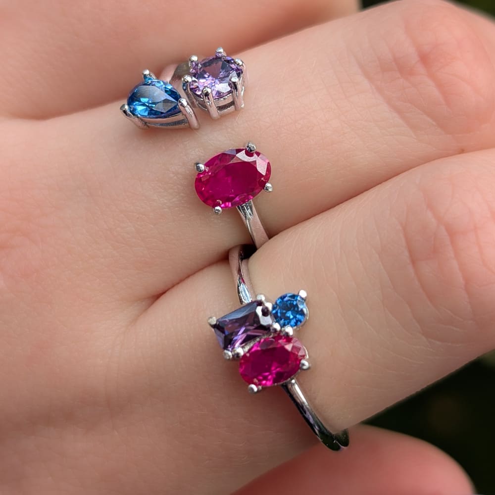 3 Stone Ring - Bisexual Flag Rings Handmade Handcrafted